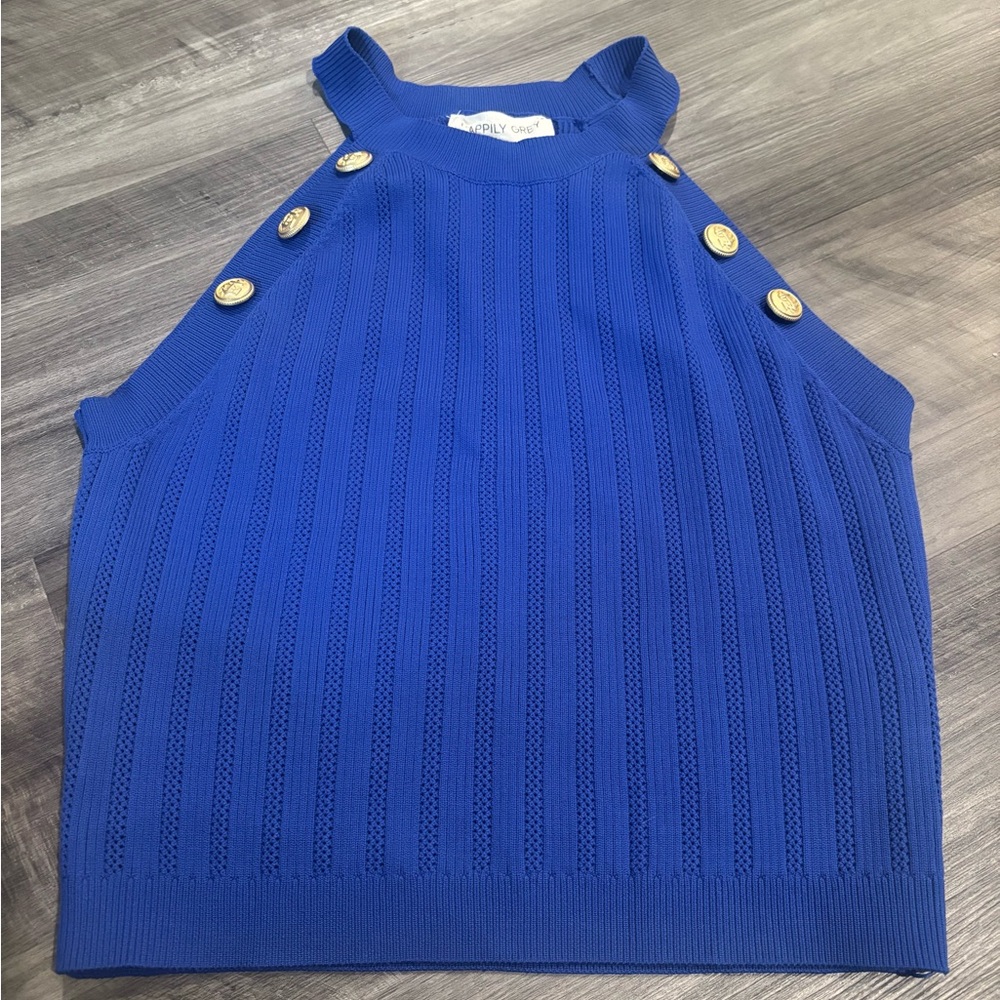 Happily Grey Blue Ribbed Top - Size Large